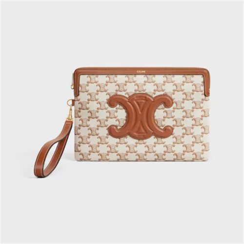 SMALL POUCH WITH STRAP CUIR TRIOMPHE IN TEXTILE WITH TRIOMPHE PRINT AND CALFSKIN