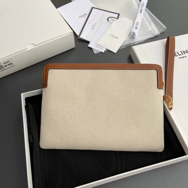 SMALL POUCH WITH STRAP IN TEXTILE WITH ANCHOR EMBROIDERY AND CALFSKIN