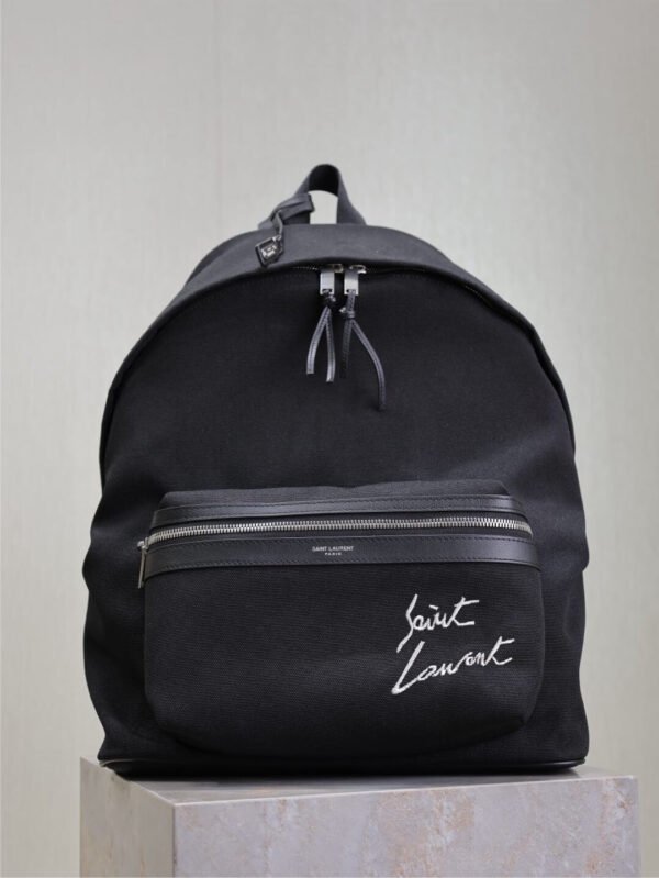 SAINT LAURENT EMBROIDERED CITY BACKPACK IN CANVAS