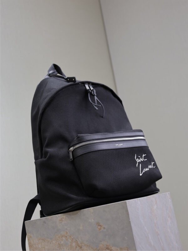 SAINT LAURENT EMBROIDERED CITY BACKPACK IN CANVAS