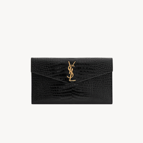 UPTOWN POUCH IN CROCODILE-EMBOSSED SHINY LEATHER