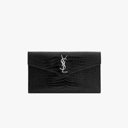 UPTOWN POUCH IN CROCODILE-EMBOSSED SHINY LEATHER