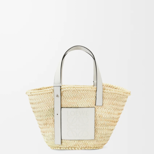 Basket bag in palm leaf and calfskin