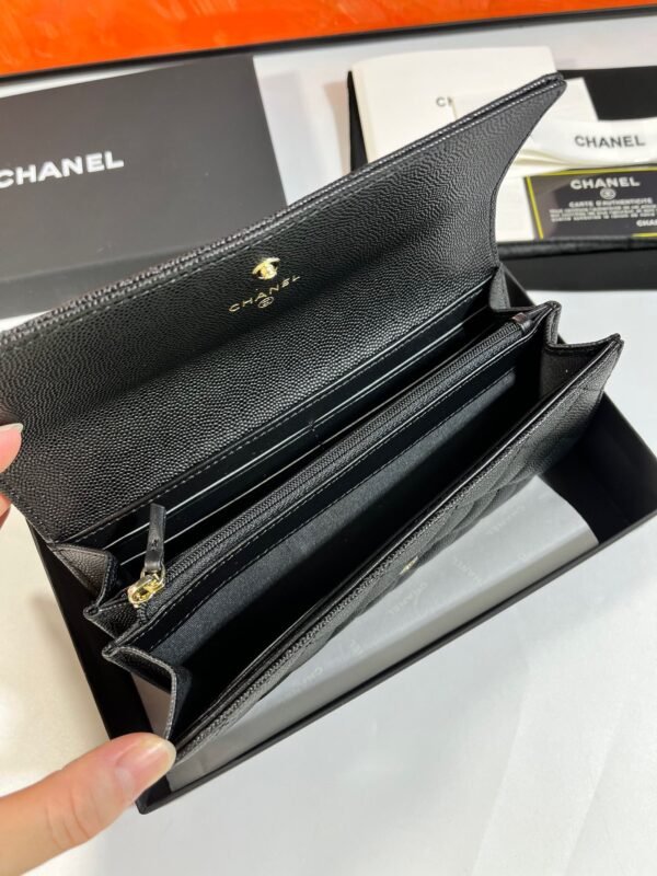 Caviar Quilted Crystal CC Large Gusset Flap Wallet