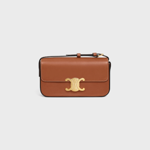 CELINE SHOULDER BAG CLAUDE IN SHINY CALFSKIN - BROWN