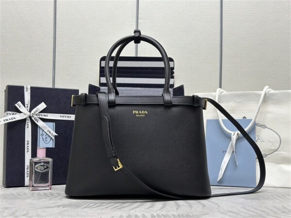 Prada Buckle medium leather handbag with double belt