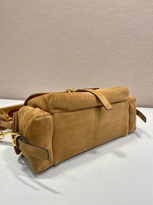 Prada Explore medium suede shoulder bag with flap