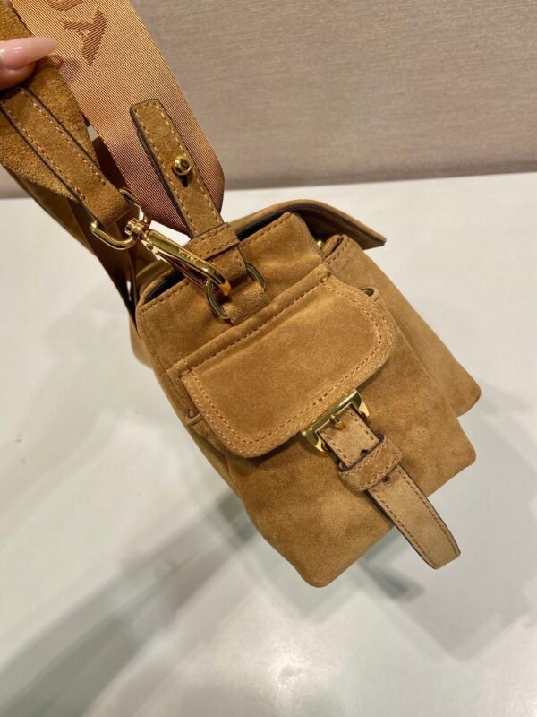 Prada Explore medium suede shoulder bag with flap