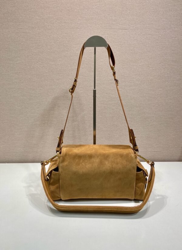 Prada Explore medium suede shoulder bag with flap