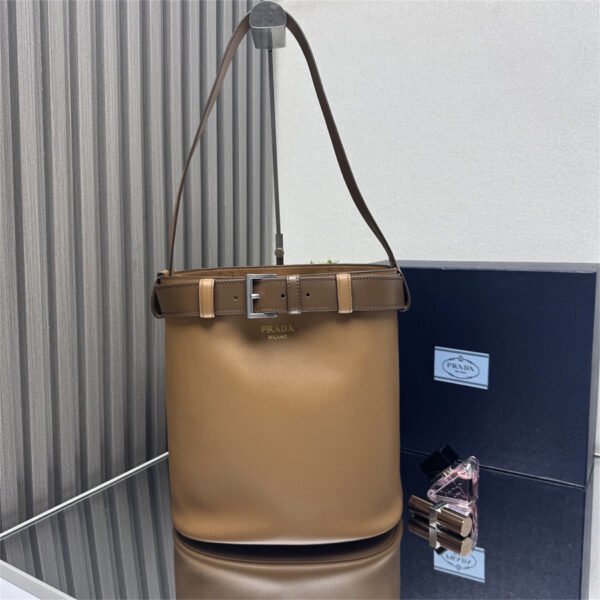 Prada Buckle leather bucket bag with belt