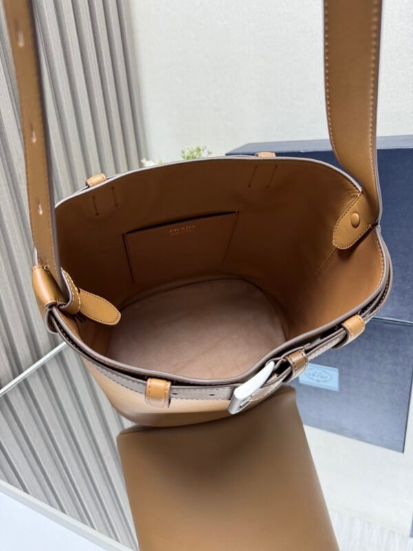Prada Buckle leather bucket bag with belt