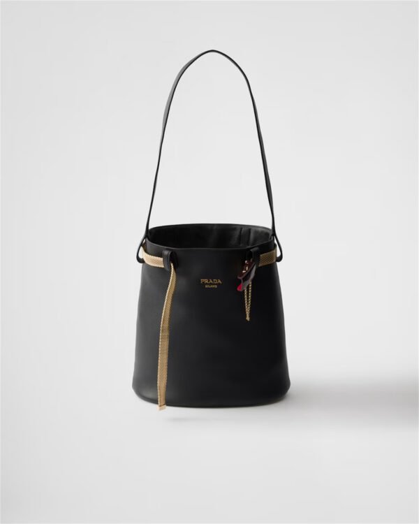 Prada Buckle leather bucket bag with jeweled belt