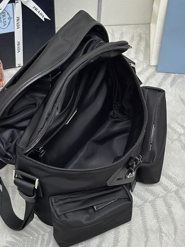 Re-Nylon and leather shoulder bag