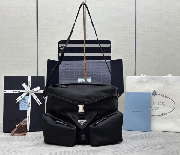Re-Nylon and leather shoulder bag