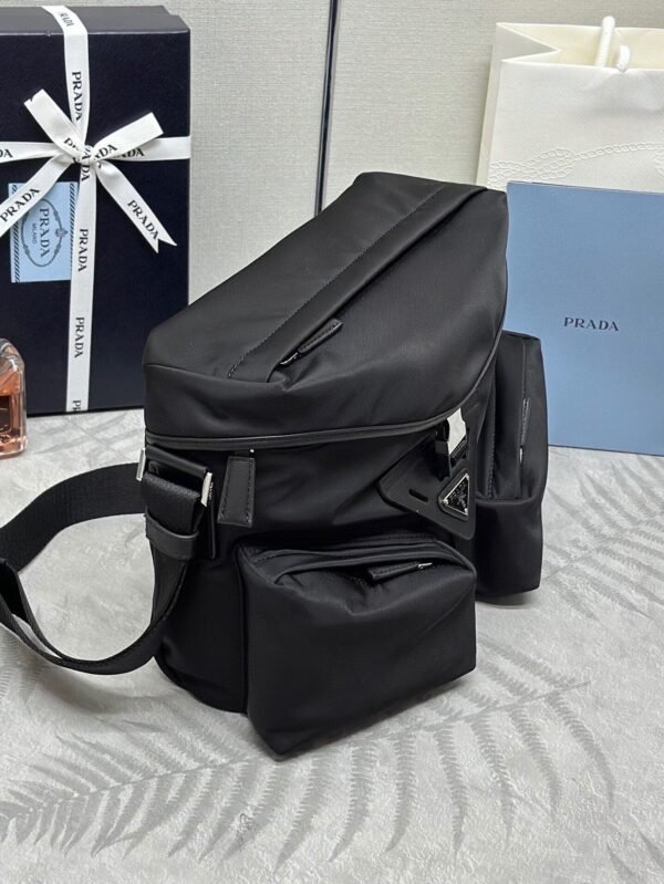 Re-Nylon and leather shoulder bag