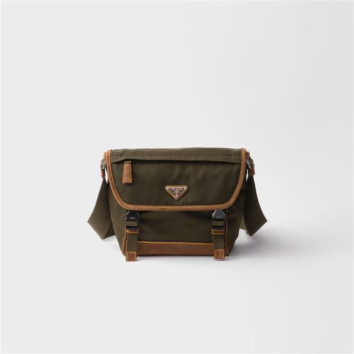 Medium Re-Nylon and suede shoulder bag