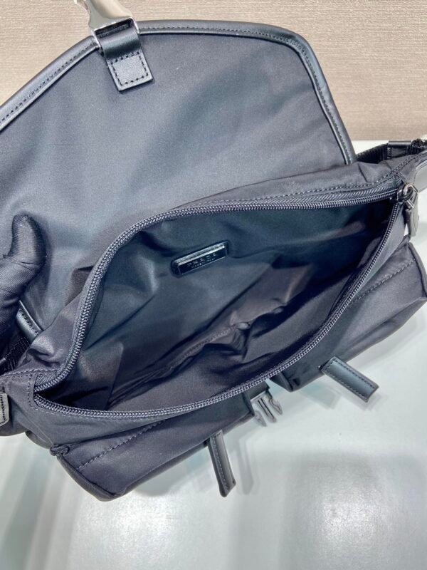 Re-Nylon and leather shoulder bag