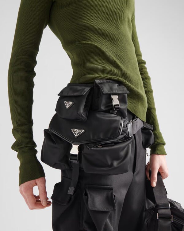 Re-Nylon and leather shoulder bag