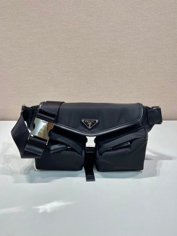 Re-Nylon and leather shoulder bag