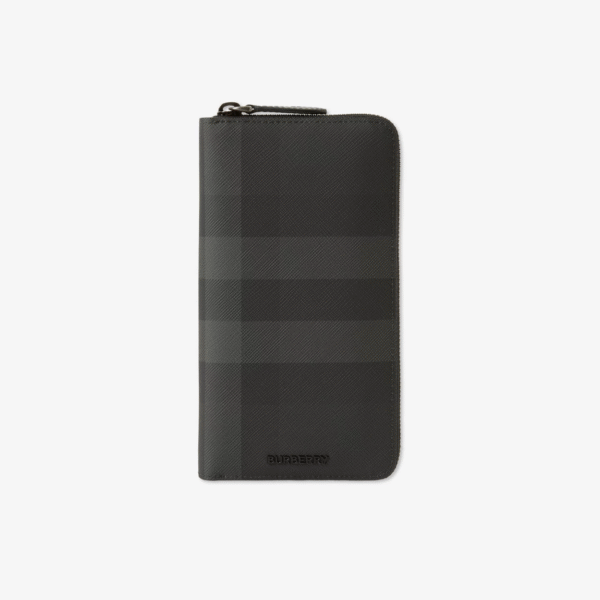 Burberry Check zipper wallet charcoal gray p80702541