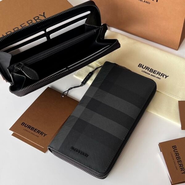 Burberry Check zipper wallet charcoal gray p80702541