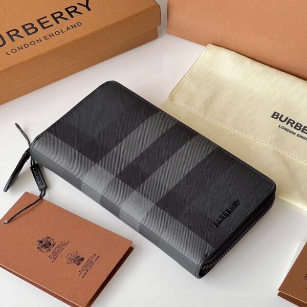 Burberry Check zipper wallet charcoal gray p80702541